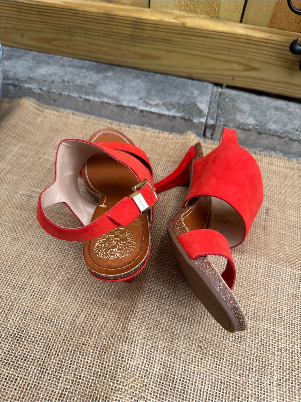 Vince Camuto Bright Red Suede Wide-Band Slingback Sandals - Picture 4 of 7